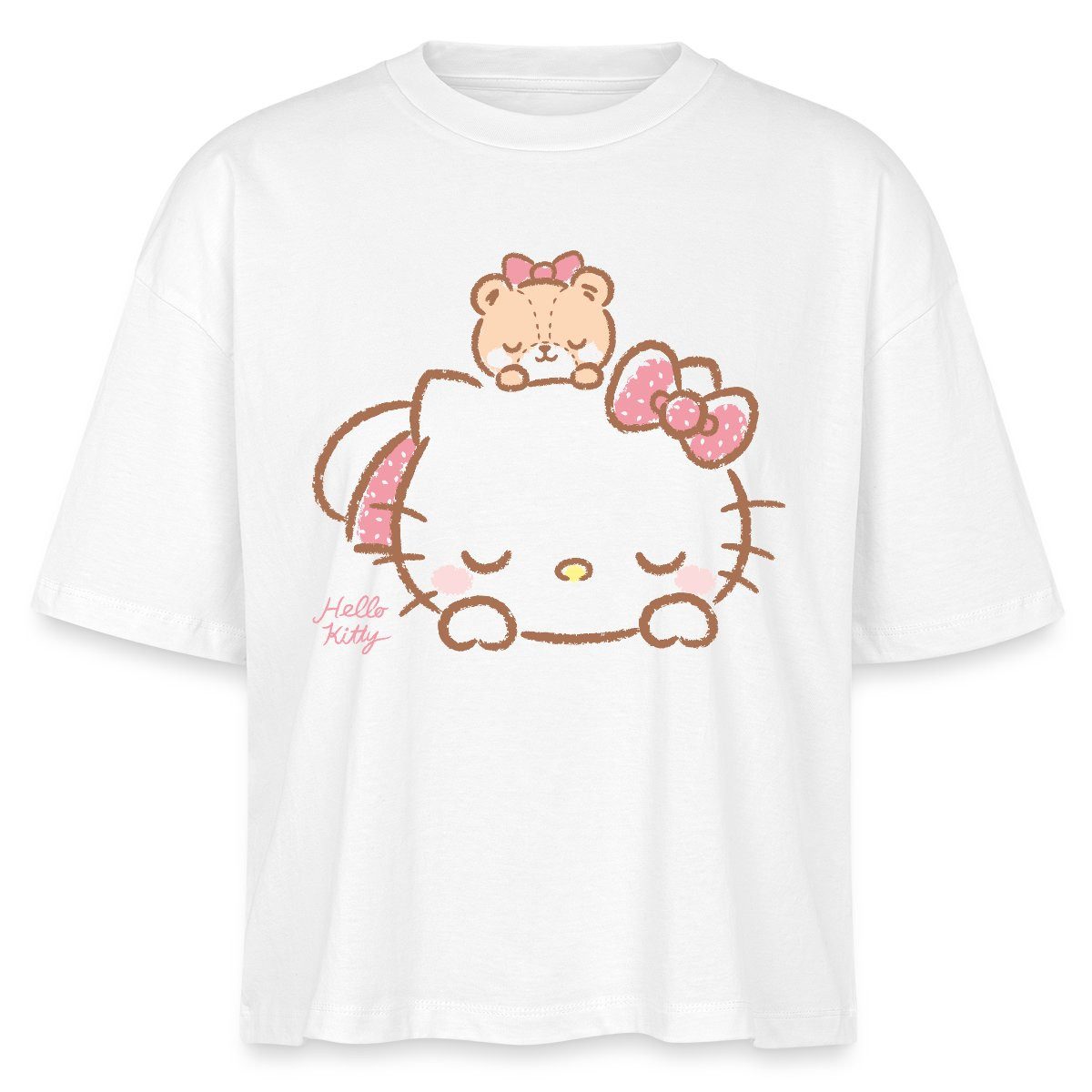 T-Shirt Hello Kitty Mit Teddy Auf Dem Rücken Boxy Shirt Damen