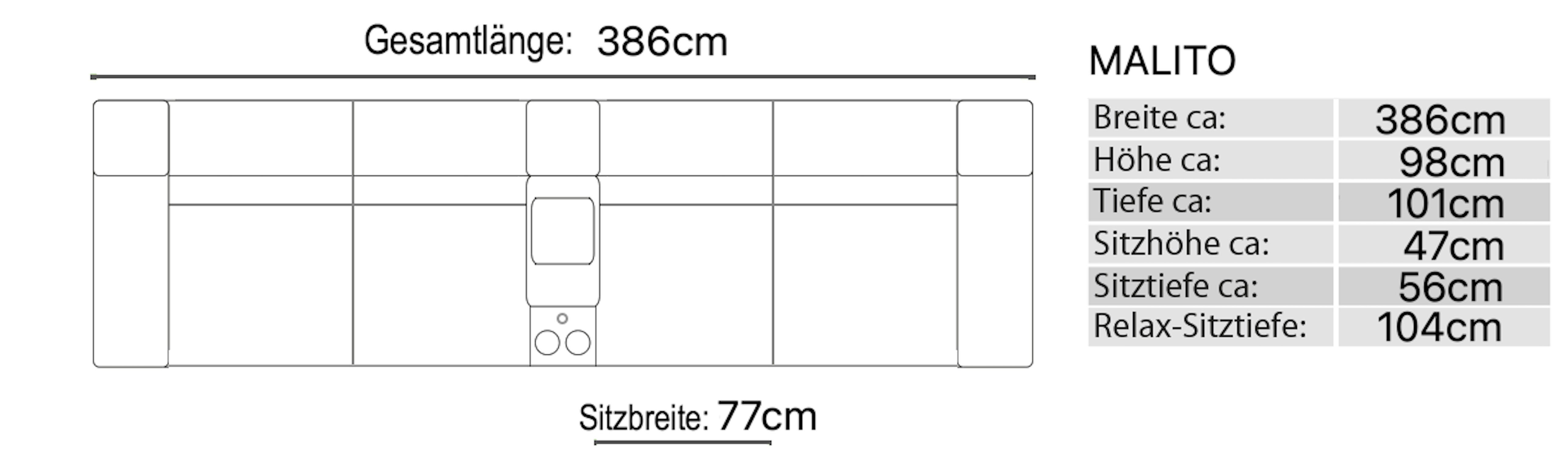 Sofanella 4-Sitzer Stoff MALITO, Heimkinosofa, Kinocouch, Funktionssofa, Kinosofa, Stoff Sofas