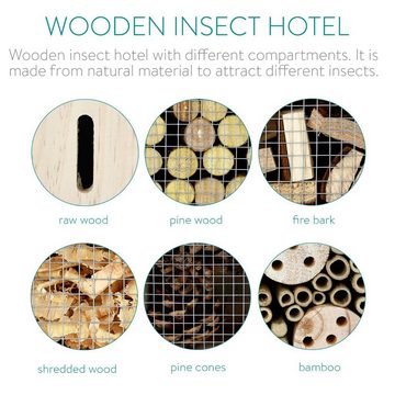 Navaris Tierhaus Insektenhotel aus Holz, naturbelassenes Hotel für Fluginsekten