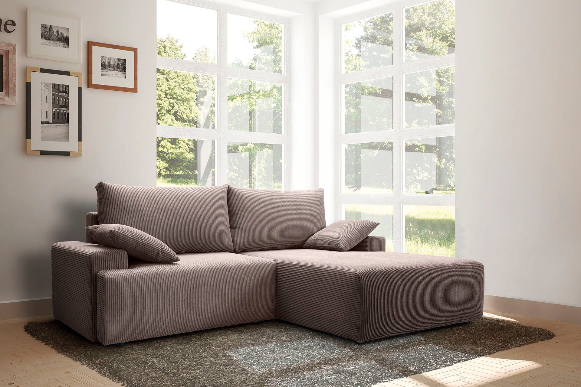 exxpo - sofa fashion Ecksofa Orinoko, inklusive Bettfunktion und Bettkasten in verschiedenen Cord-Farben cappuccino | Ecksofas