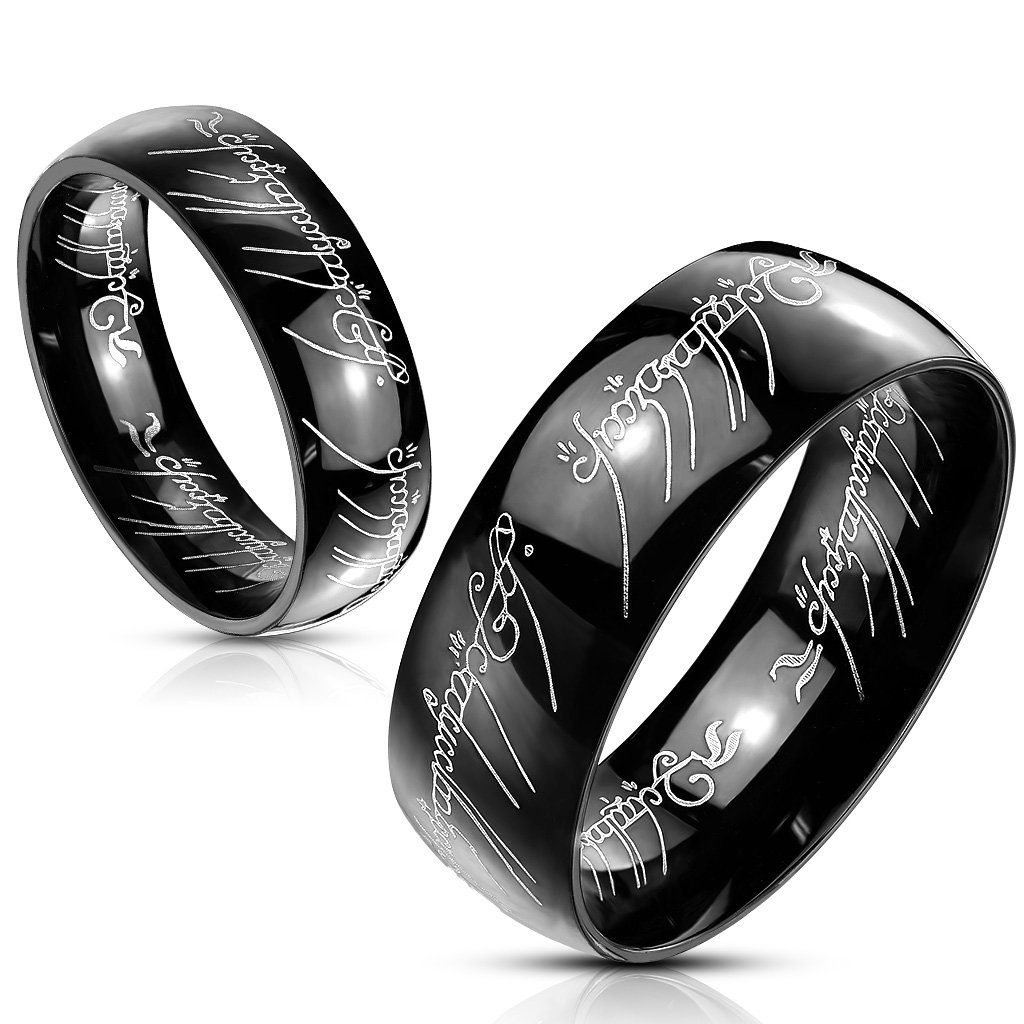 elbischem BUNGSA Fingerring (Ring) mit Ring Schriftzug aus schwarz Unisex Edelstahl