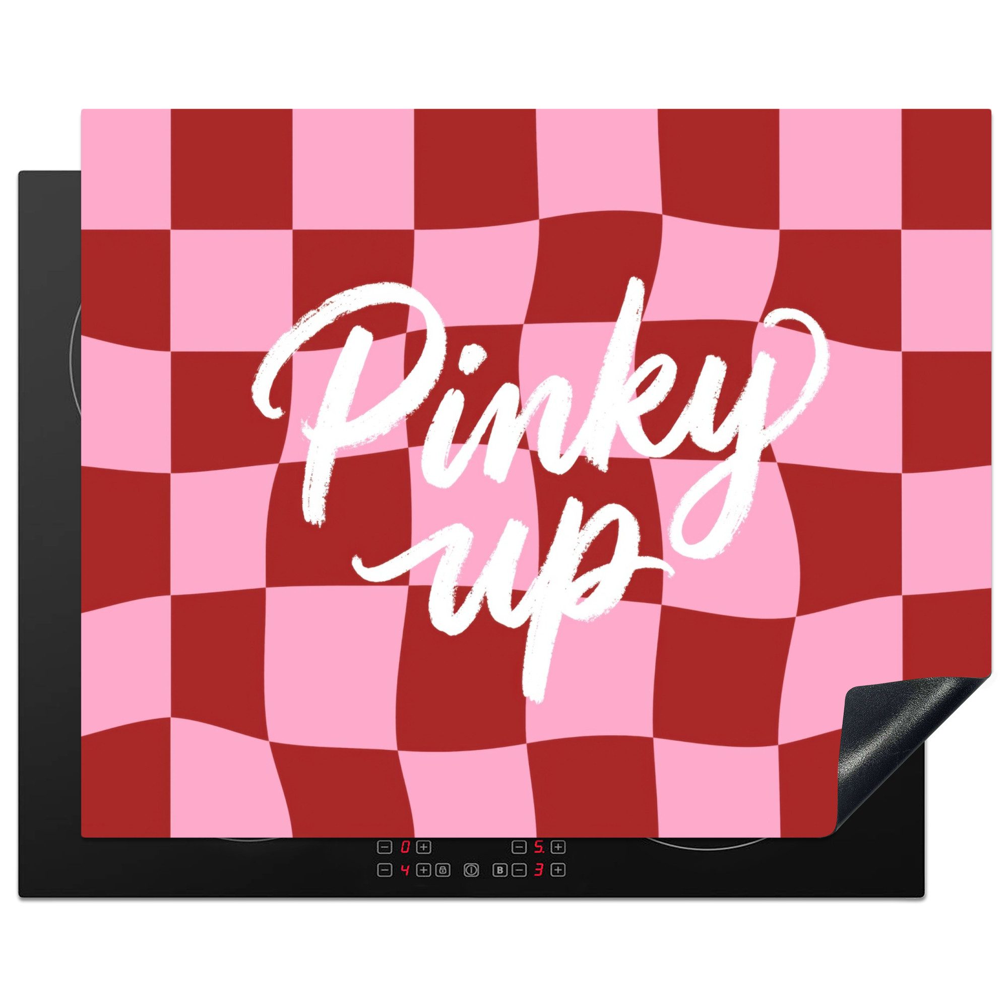 MuchoWow Herd-Abdeckplatte Pinky up - Geblockt - burgunderrot, Vinyl, (1 tlg), Abdeckung Induktionskochfeld Schutzmatte, Küche Deko, 65x52 cm