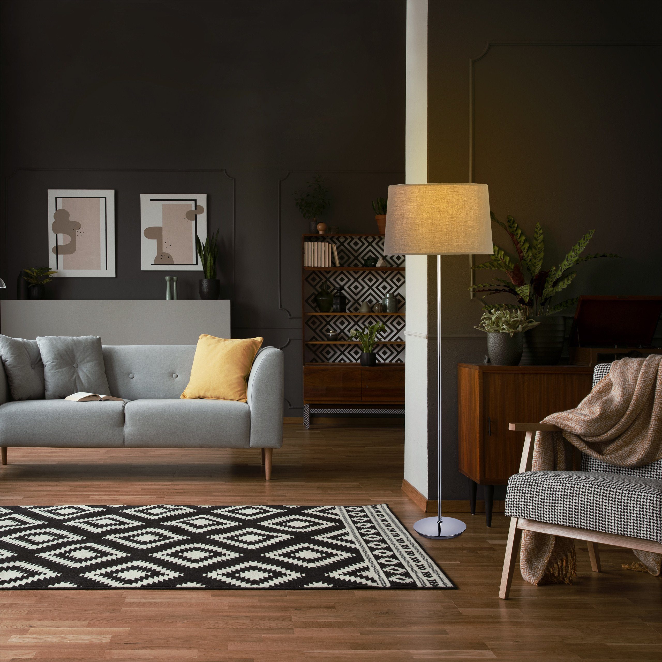 relaxdays Stehlampe mit Stoffschirm, Grau günstig online kaufen