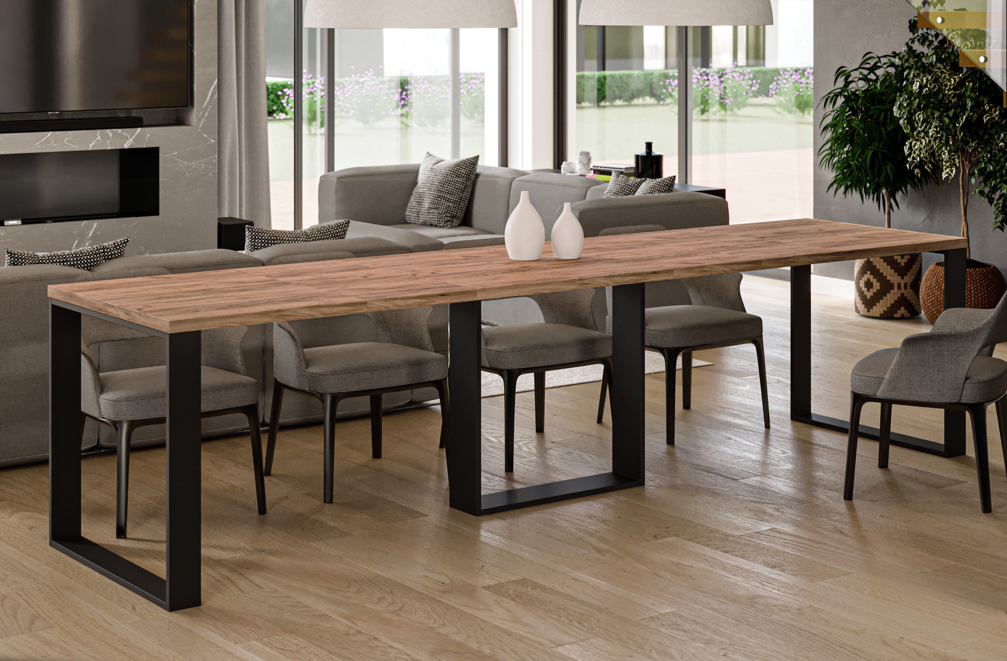 Endo-Moebel Esstisch "Borys Max" 130-330cm x 85cm ausziehbar erweiterbar Kulissentisch, Kufengestell, stabil, extra lang und groß, 40cm Erweiterungsplatten