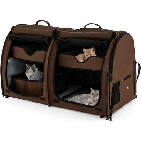 KOMFOTTEU Tiertransportbox Haustierhütte bis 60,00 kg, mit Zwei Fächern für Katzen