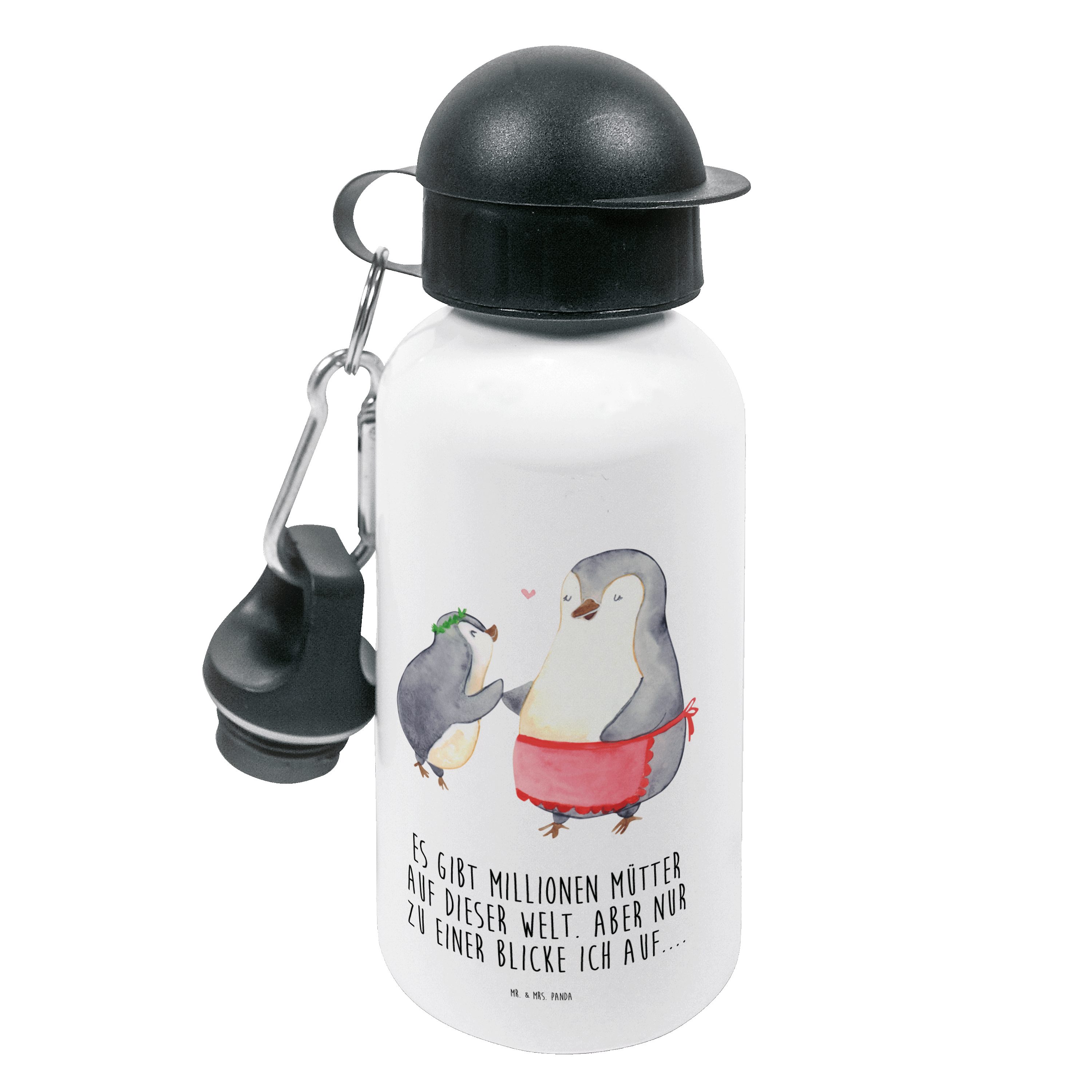 Mr. & Mrs. Panda Trinkflasche Pinguin mit Kind - Weiß - Geschenk, Vorbild Mama, Mutter, Danke Mama