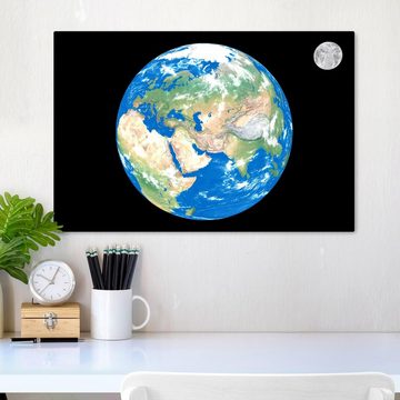 wandmotiv24 Leinwandbild Erde mit Mond, Weltall (1 St), Wandbild, Wanddeko, Leinwandbilder in versch. Größen