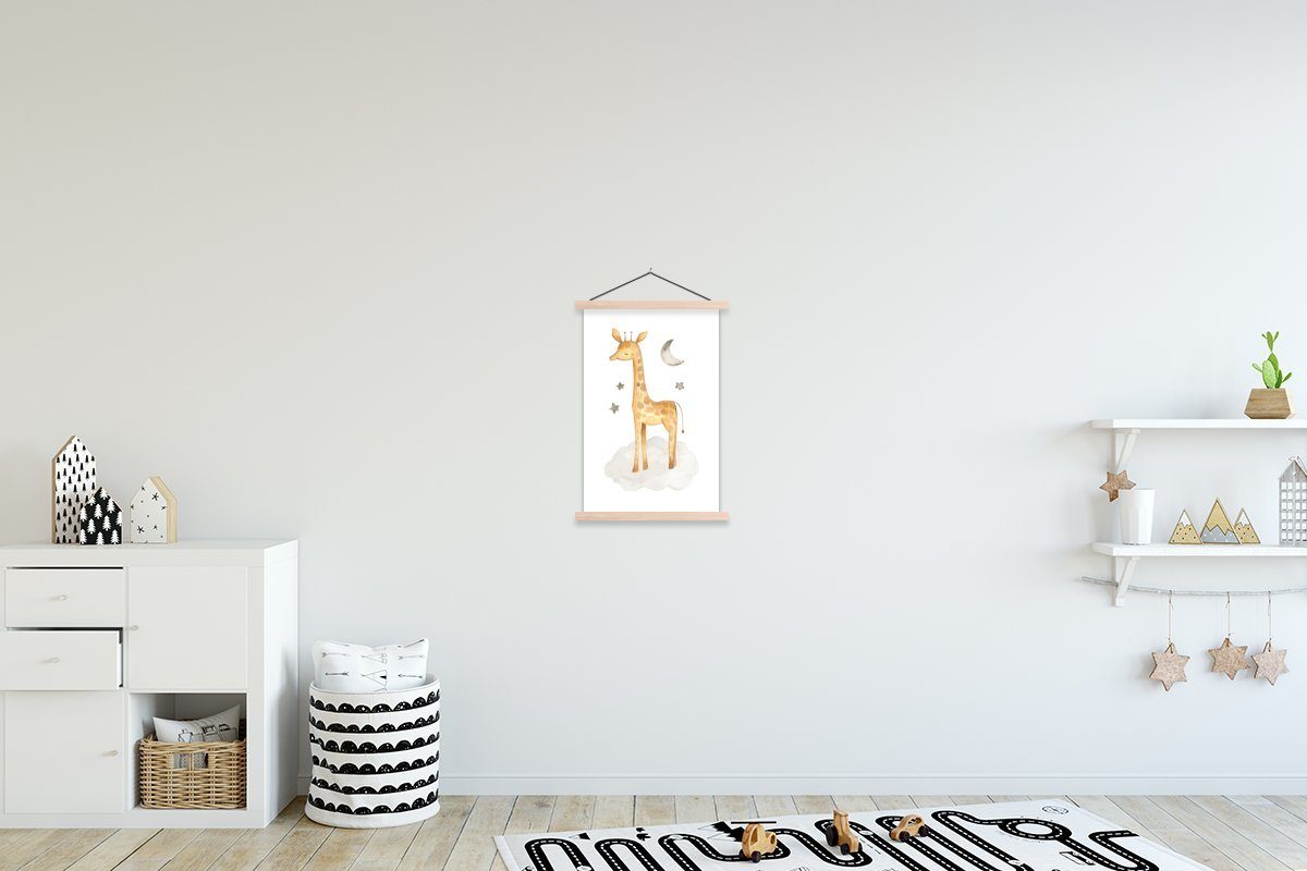 MuchoWow Poster Giraffe - Mond - Sterne, (1 St), Posterleiste, Textilposter für Wohnzimmer, Bilderleiste, Magnetisch