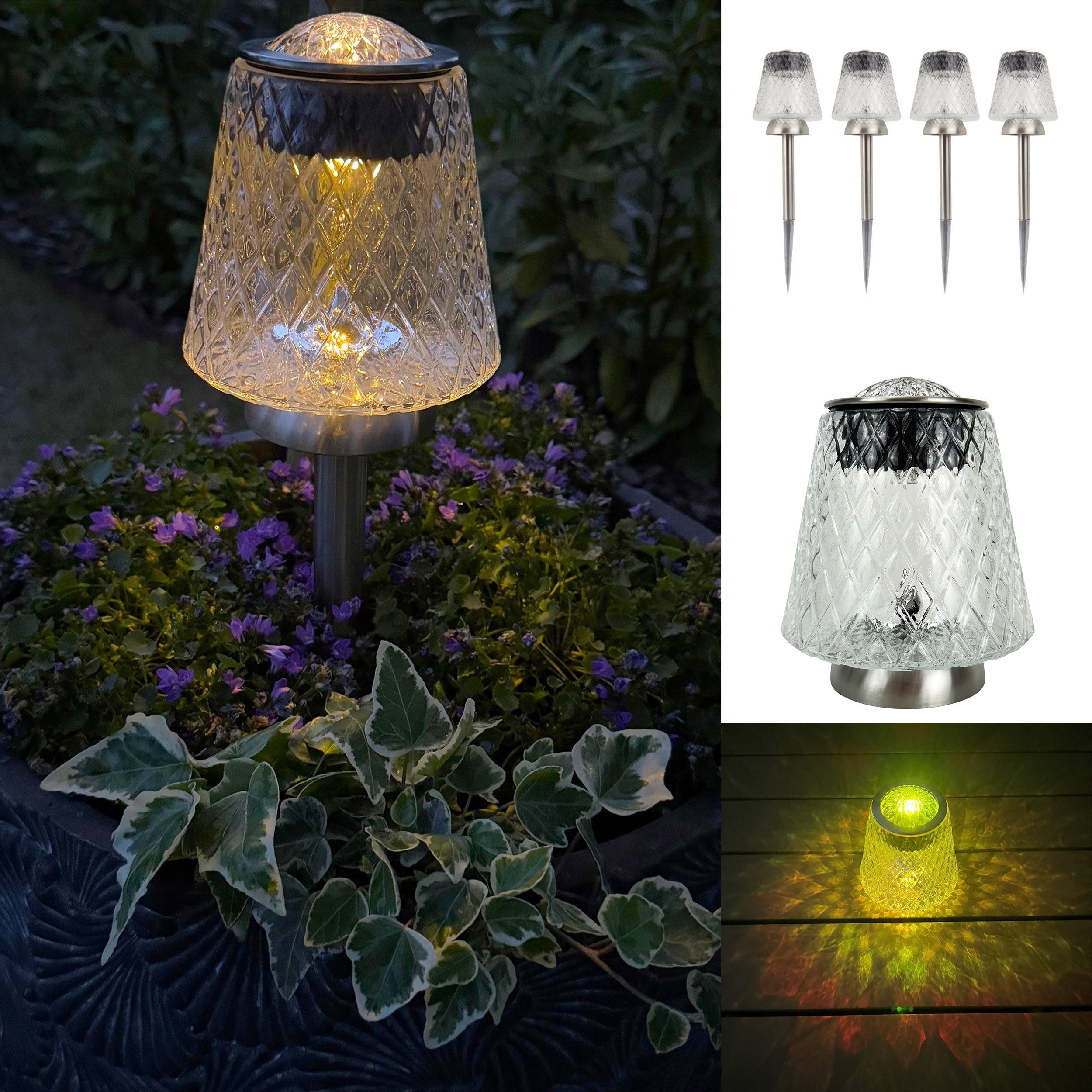 Online-Fuchs LED Solarleuchte - 4er Set Solarleuchten XL für außen - Lampen im Garten, als Beetstecker oder Tischleuchte verwendbar, Warmweiß oder Farbwechsel, 45 cm groß - Deko für Balkon, Terrasse und Garten