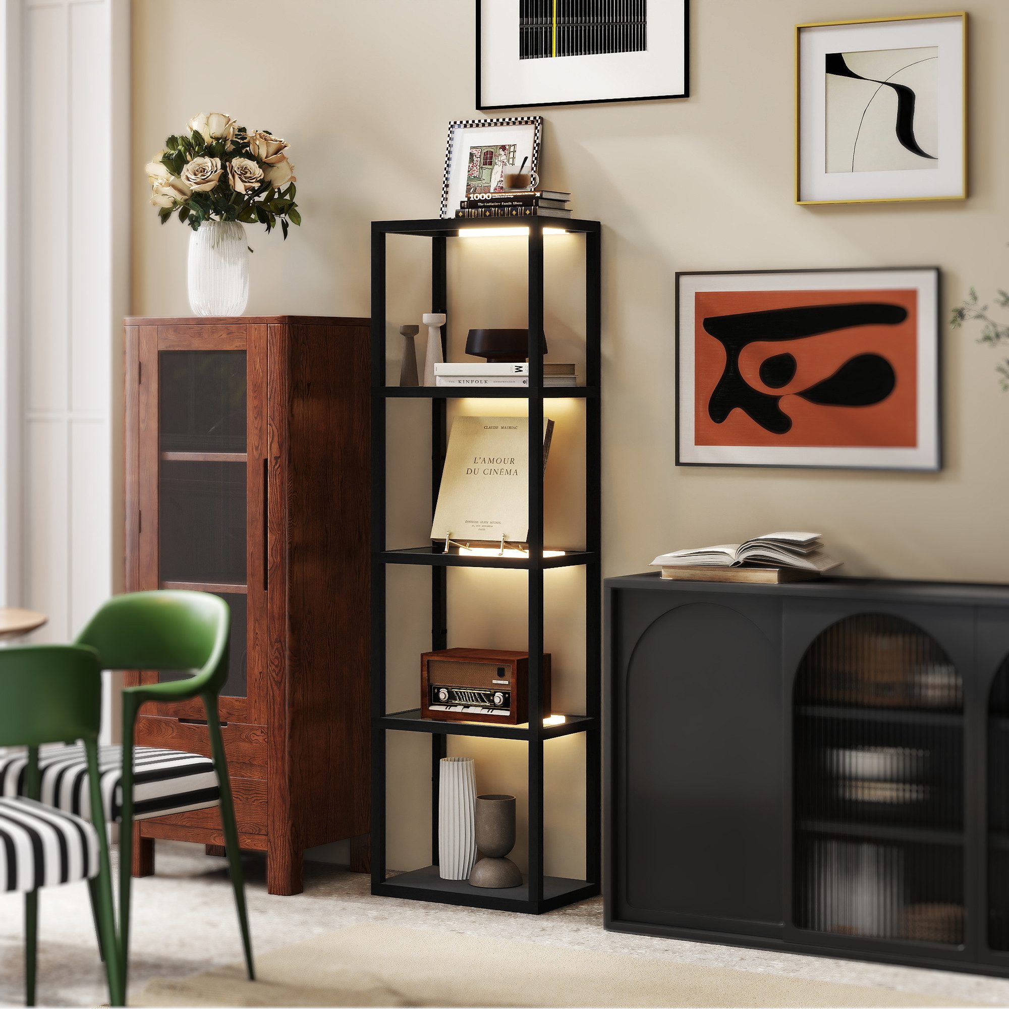 HOMCOM Stehlampe Wohnzimmer Dimmbar mit 3 Helligkeit, Dimmbar, Beleuchtung, Regal, LED, Warmweiß, Standleuchte für Wohnzimmer Schlafzimmer