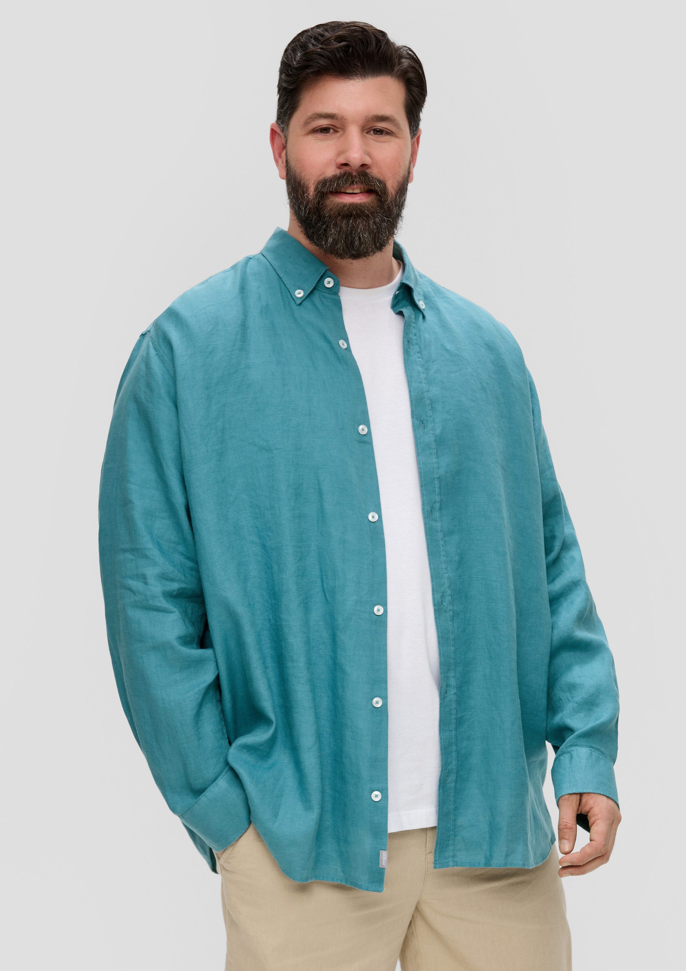 s.Oliver Langarmhemd Hemd Leinenhemd mit Button-Down-Kragen