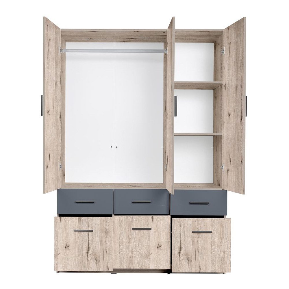 Lomadox Kleiderschrank SELAWIK-166 Drehtürenschrank, 3-türig, 136cm breit, Eiche und graphit