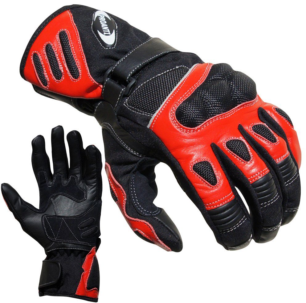 Motorradhandschuhe Leder/Cordura aus PROANTI rot-schwarz