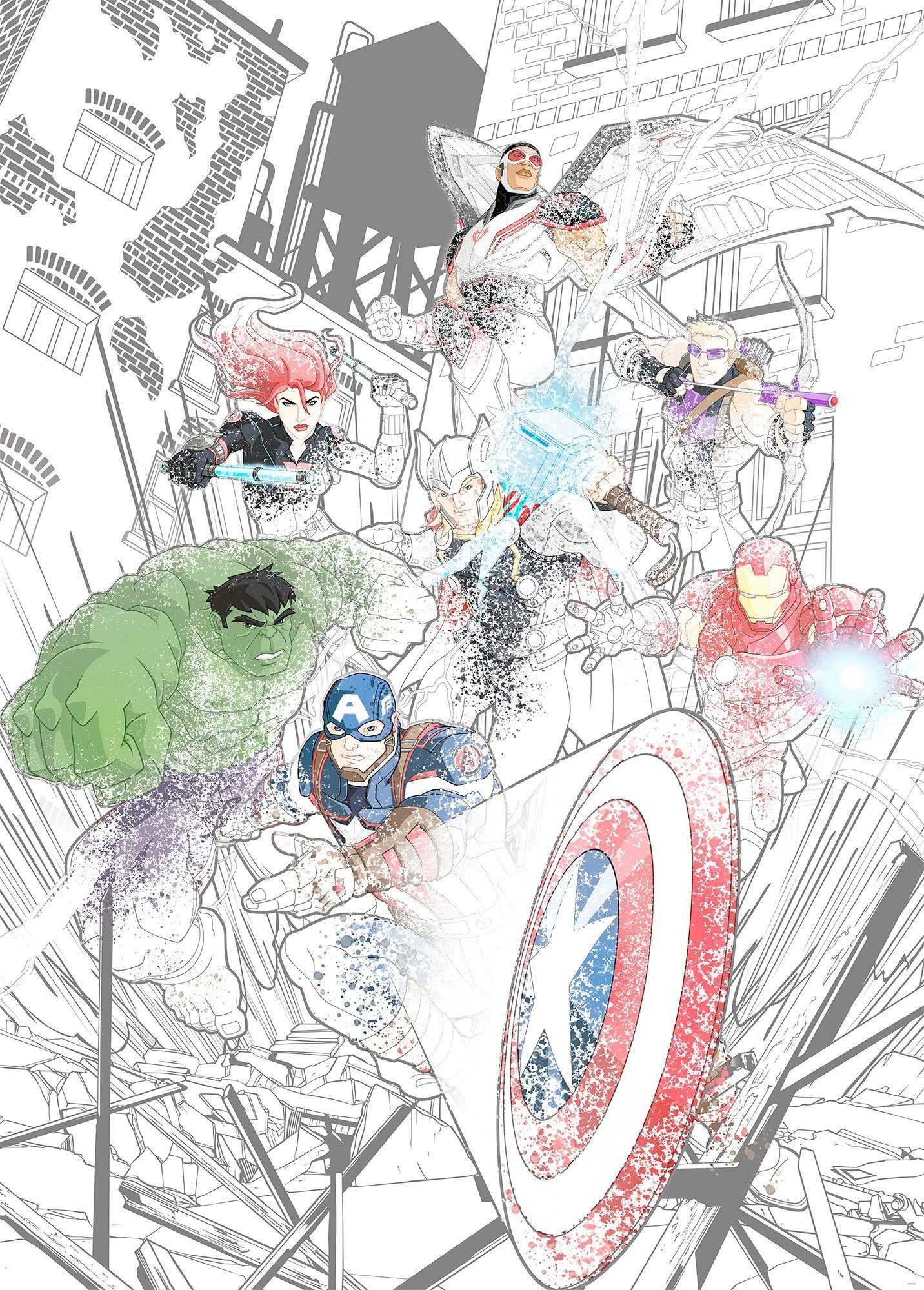 Komar Vliestapete Digitaldruck Vlies - Avengers Attack - Размер 200 x 280 cm, glatt, bedruckt, Kinderzimmer