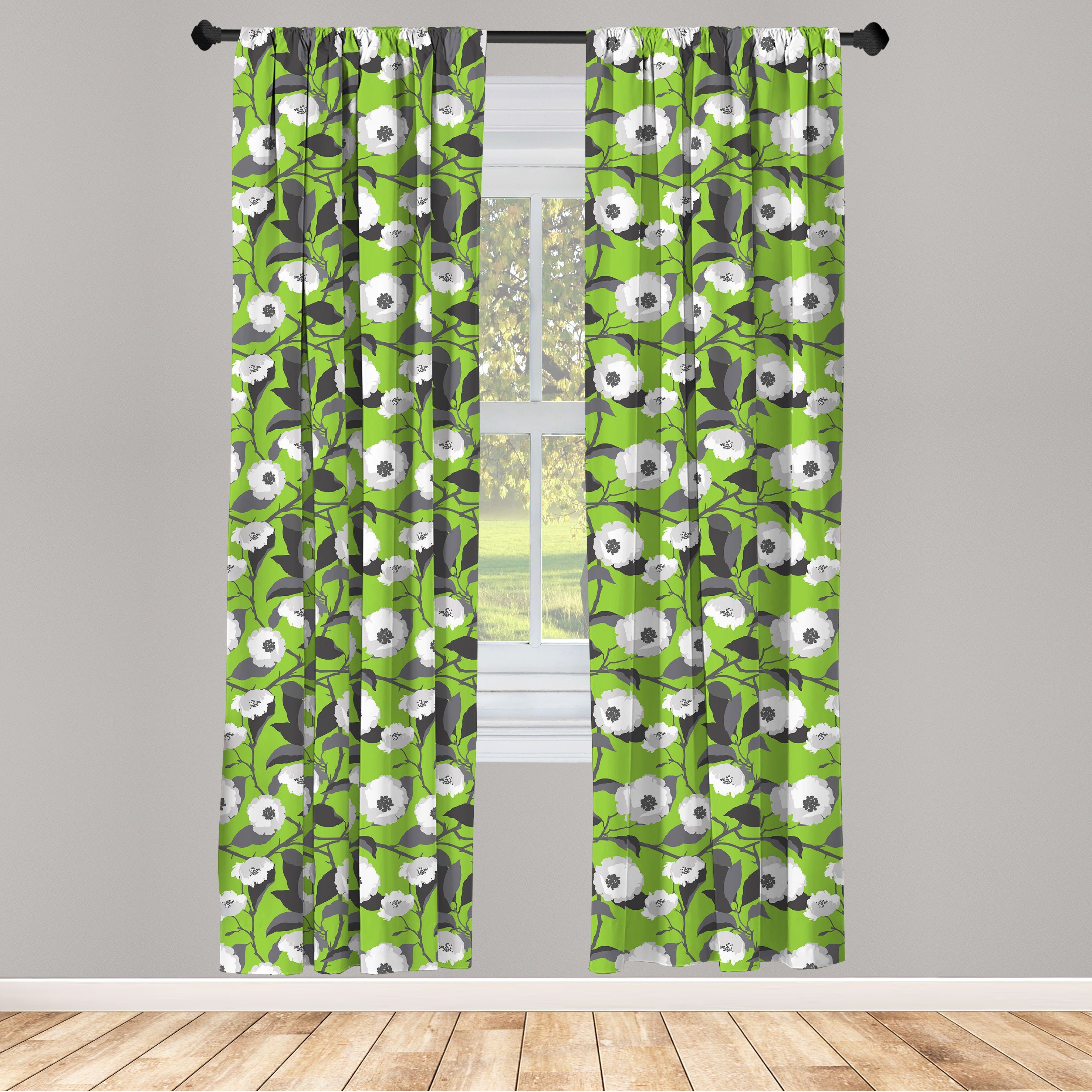 Gardine Vorhang für Wohnzimmer Schlafzimmer Dekor, Abakuhaus, Microfaser, Blumen Blumen große Blätter