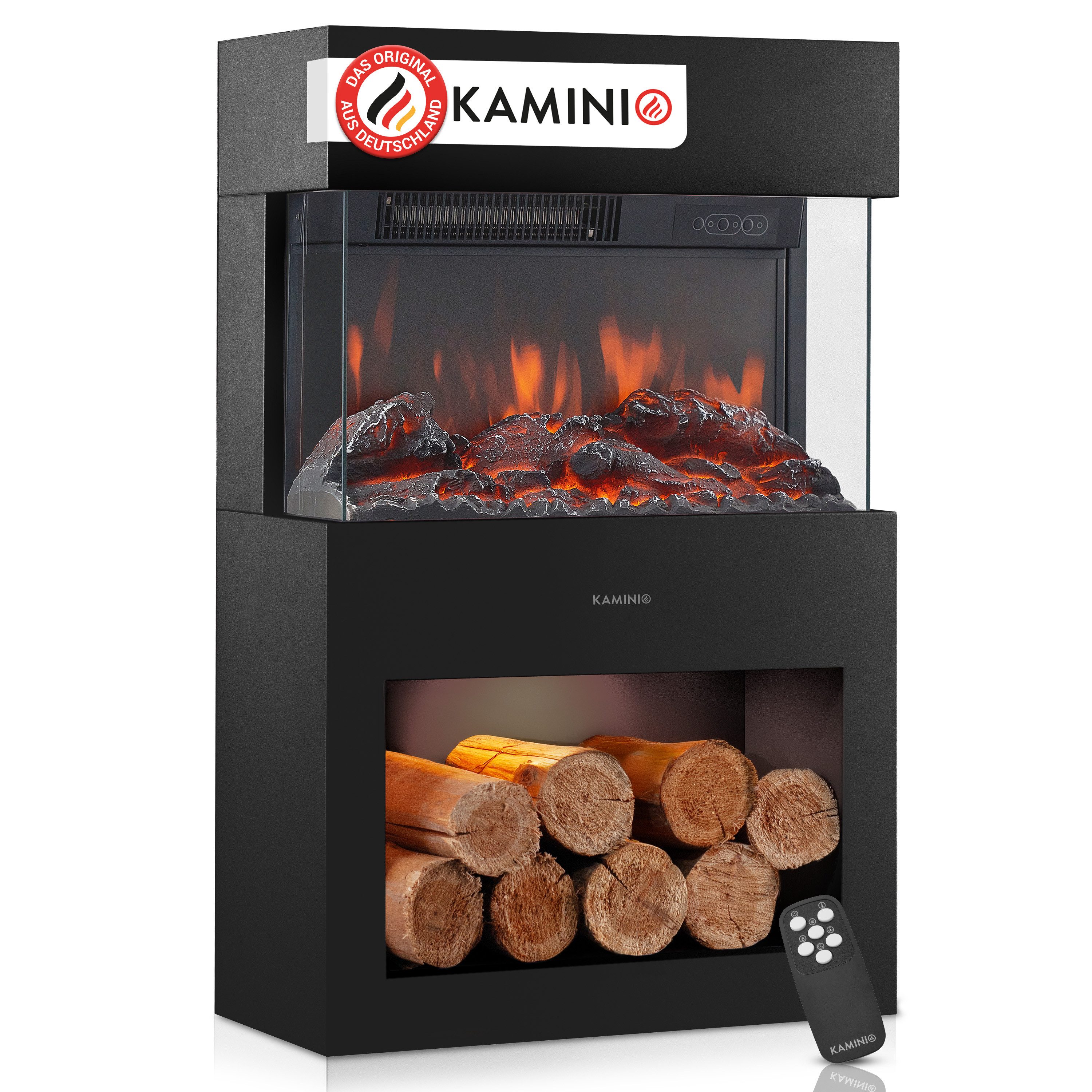 KAMINIO Elektrokamin HENRI, Elektrischer Kamin mit 3D-Flammeneffekt, Heizung 1800W