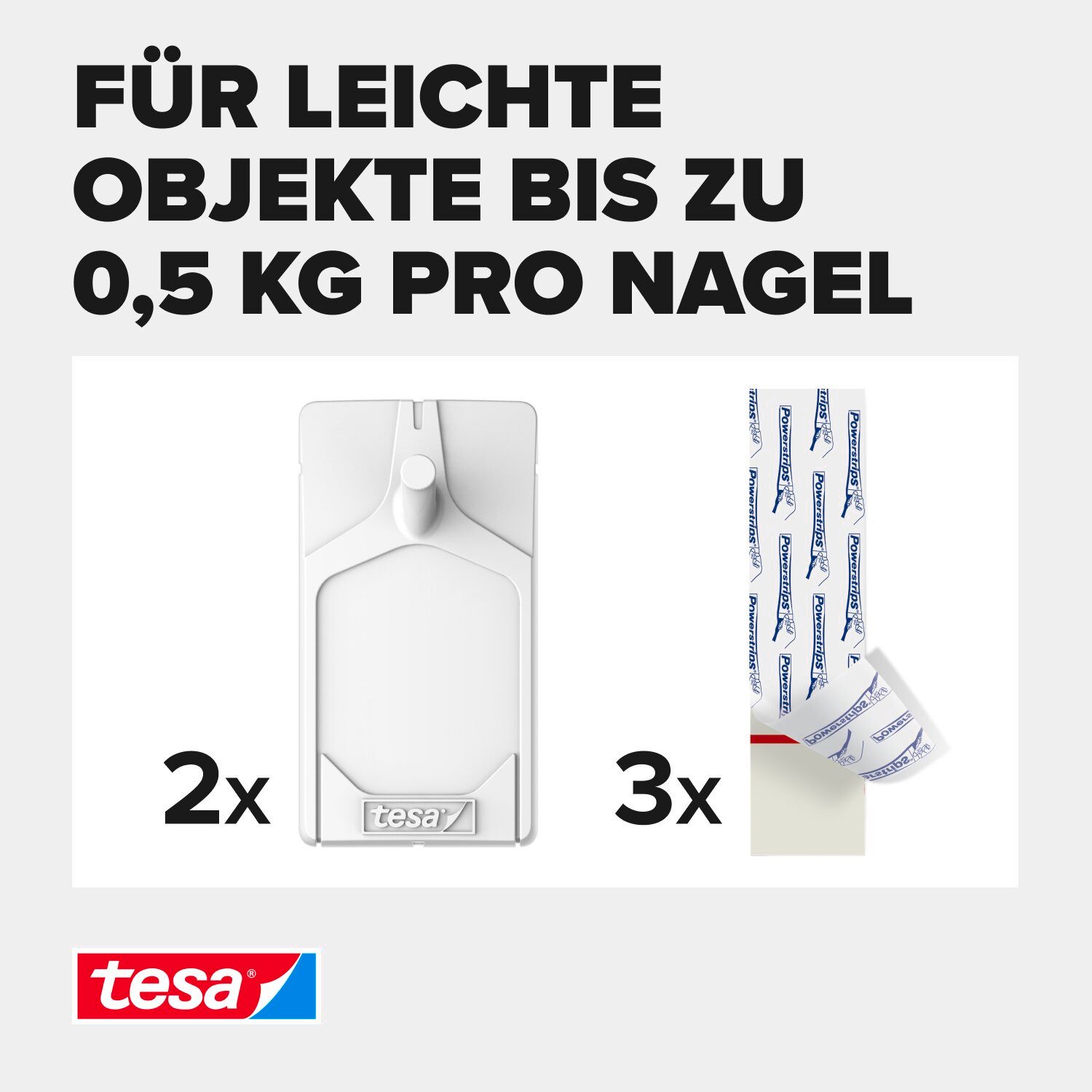 tesa Klebehaken, Dekoration, Leinwände, Bilder, Girlanden, Lichterketten, (Packung, 2-St), Bilderhaken selbstklebend - spurlos entfernbar & wiederverwendbar