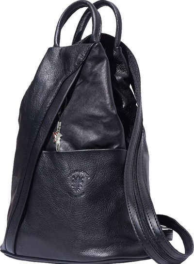 FLORENCE Handtasche Florence Damen Schultertasche schwarz (Cityrucksack), Damen Leder Cityrucksack, Schultertasche, schwarz ca. 26cm