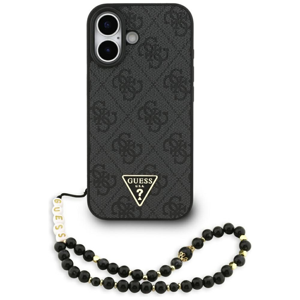 Guess Handyhülle Case iPhone 17 MagSafe Kunstleder grau Logo Kette 6,3 Zoll, Kantenschutz