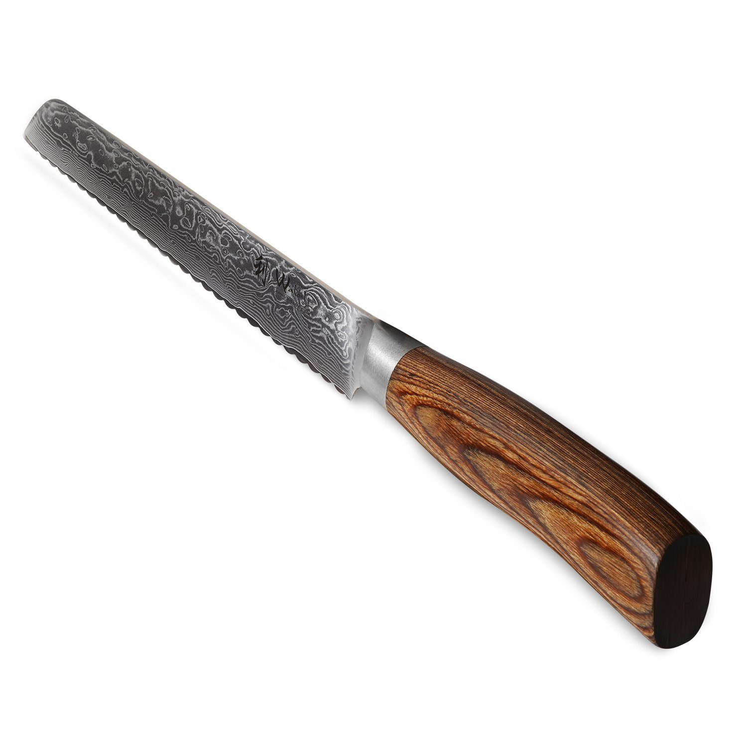 Wakoli Brotmesser EDIB Pro I Pakkaholzgriff Damast Brotmesser 20cm I Klinge