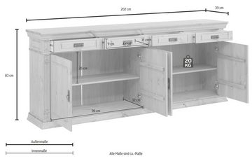 Home affaire Sideboard Vinales, im klassischen Landhausstil, Breite 204 cm