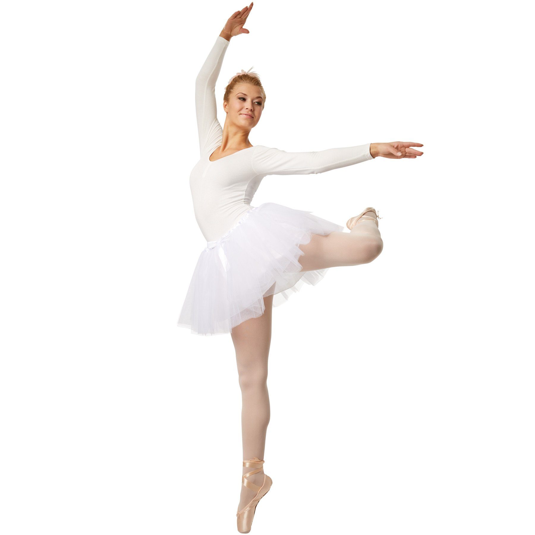 dressforfun Minirock Ballettrock, Tutu aus 3-lagigen Tüll, Angenehm dank Gummizug (Tutu, Konfektionsgröße S/M in weiß) Mit eingenähtem Satinunterrock, Schönes Faschingskostüm-Basic