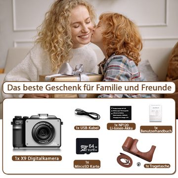 Fine Life Pro X9 mit Kameratasche Kompaktkamera (48 MP, WLAN (Wi-Fi), Digitalkameras mit Front- und Rückobjektiv für Mädchen und Damen)