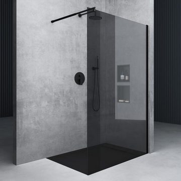 doporro Walk-in-Dusche Duschwand BremenVG Schwarz Stabilisator ESG-Glas Nanobeschichtung, Einscheibensicherheitsglas