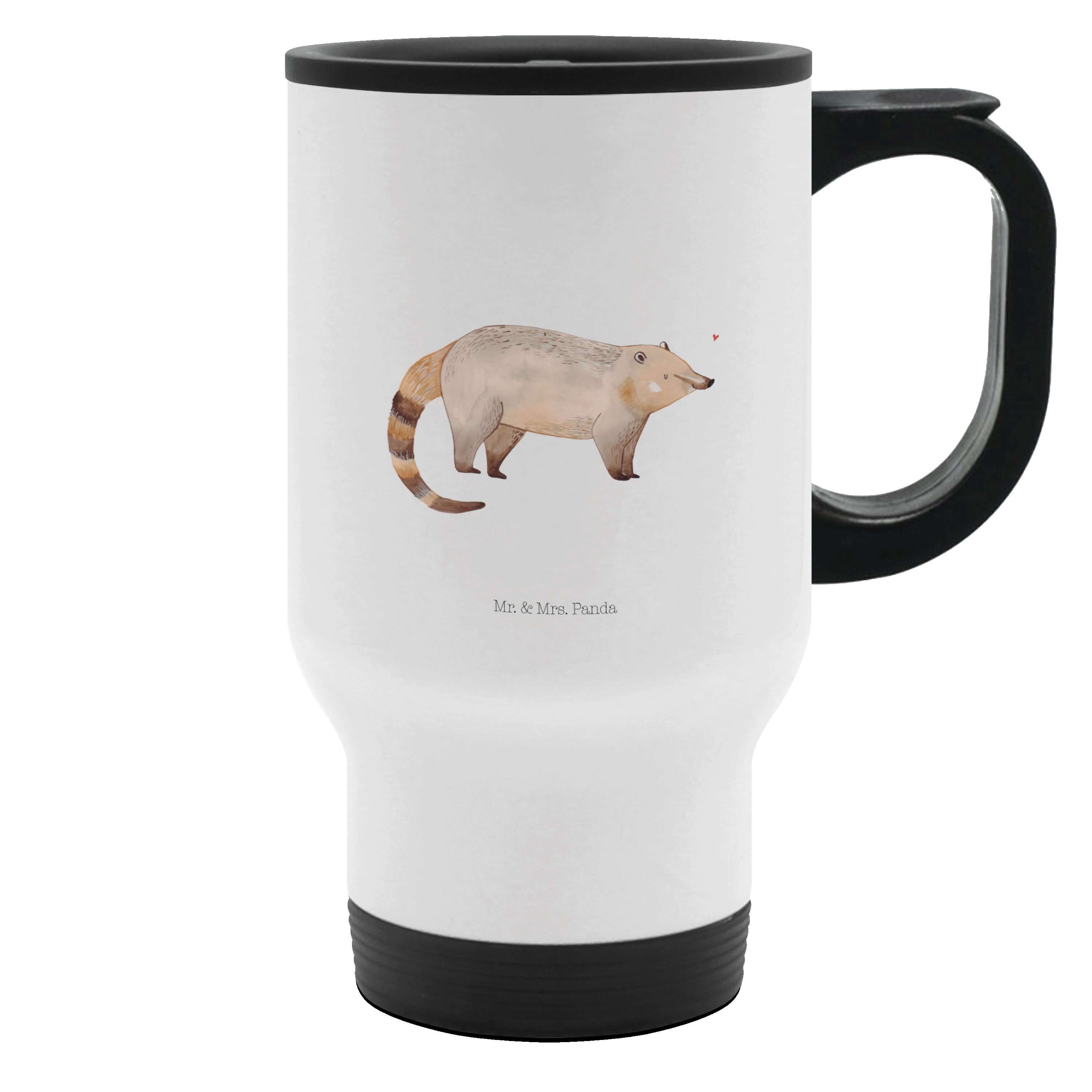 Mr. & Mrs. Panda Thermobecher Nasenbaer, thermosbecher, Weiß, Thermobecher Für Tee, Kaffeebecher To, Edelstahl, Geschenk Umweltfreundlicher Thermobecher edelstahl isolierbecher
