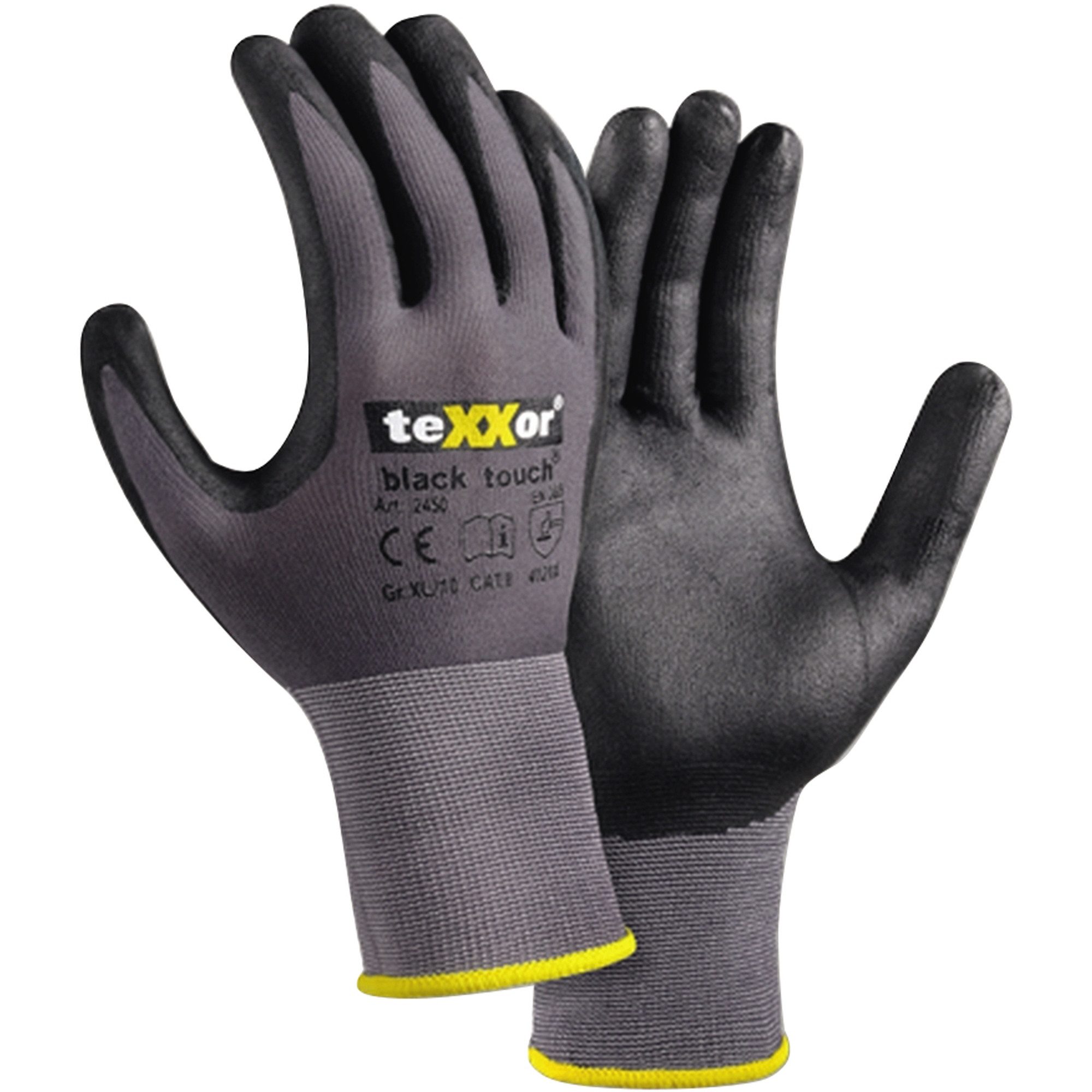 teXXor Nitril-Handschuhe Handschuh black touch 2450-8 grau/schwarz Gr. 8