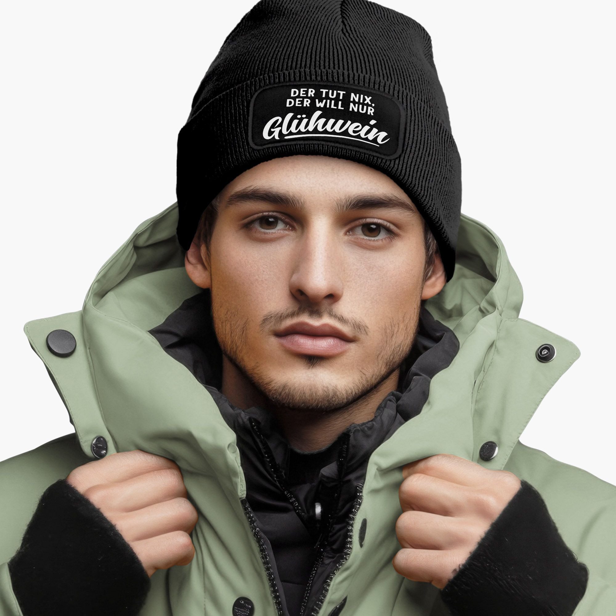MoonWorks Strickmütze Herren Beanie mit Patch Strickmütze mit Spruch Glühwe günstig online kaufen