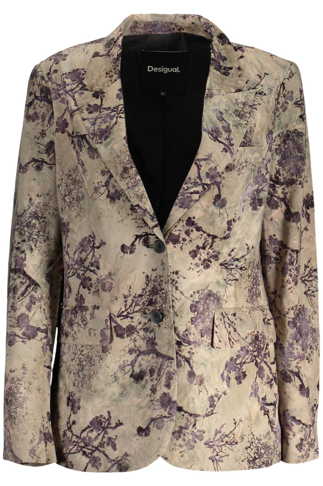 Desigual Outdoorjacke Grüne Damenjacke mit Muster, V-Ausschnitt & 2 Knöpfen - Klassisch &
