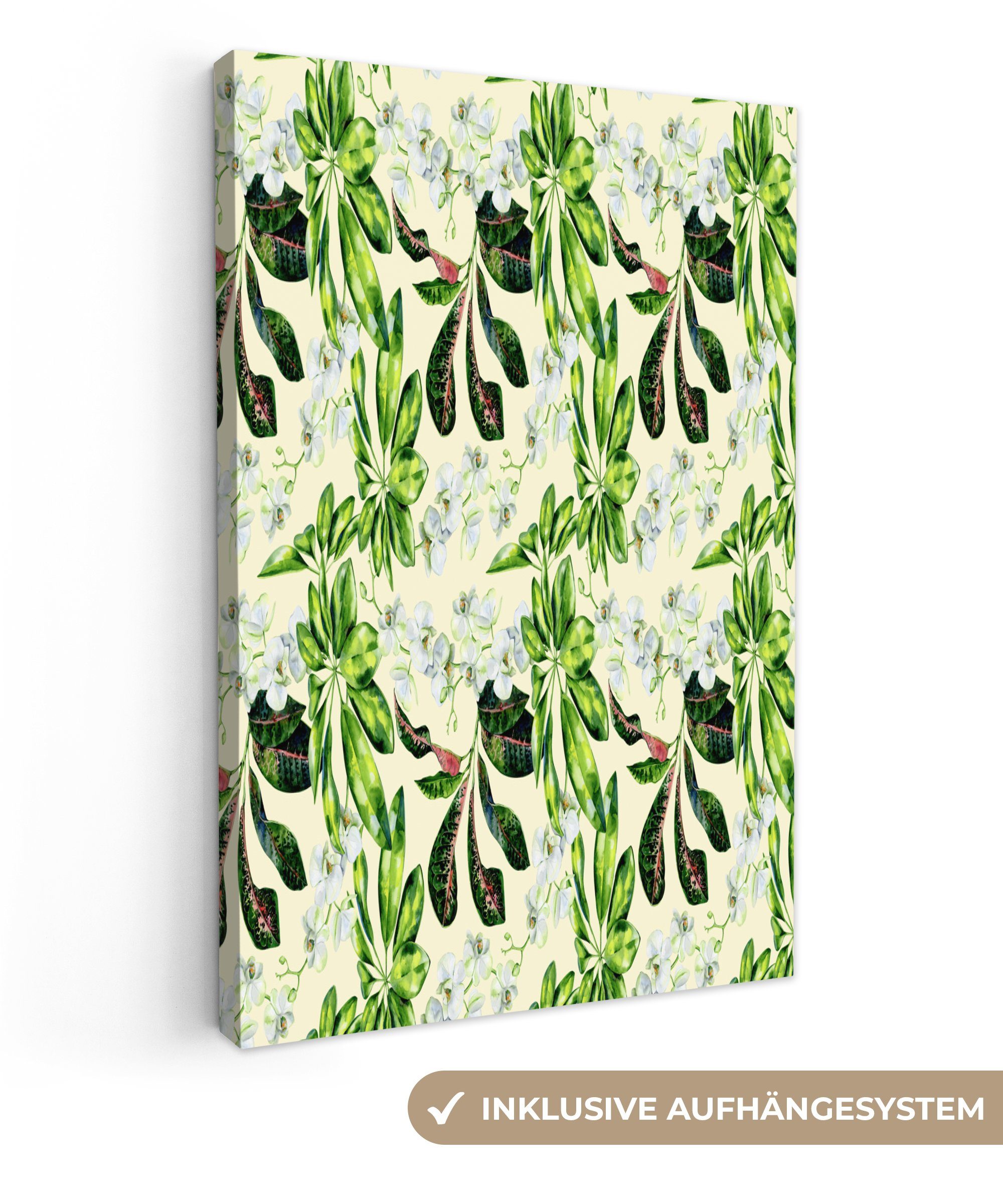 OneMillionCanvasses® Leinwandbild Blumen - Orchidee - Blätter - Farben, (1 St), Leinwandbild fertig bespannt inkl. Zackenaufhänger, Gemälde, 20x30 cm