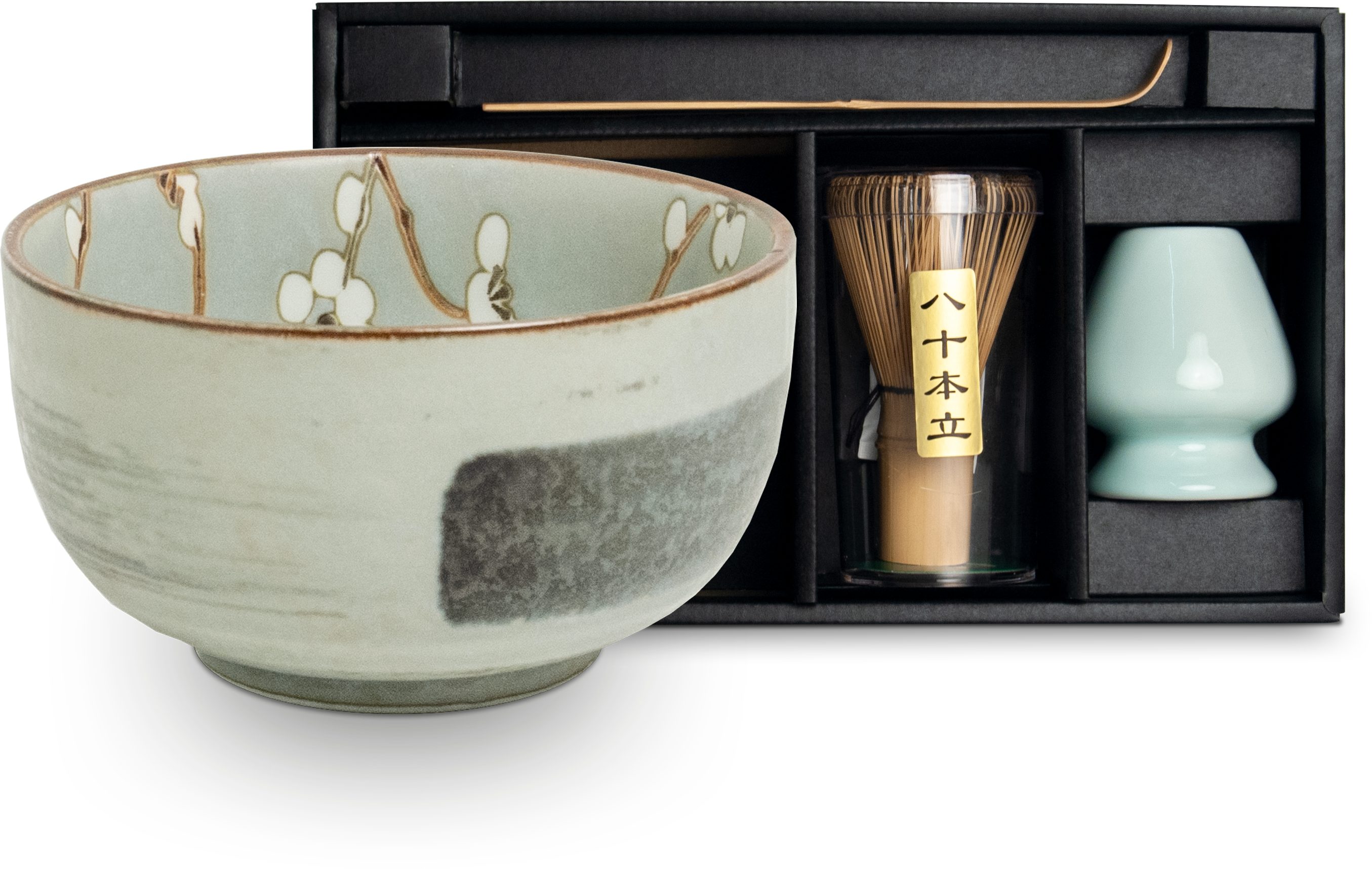 WestCraft Teeservice Matcha Set 4 tlg. Original japanische Matcha Schale mit Besen & Löffel (4-tlg), handgefertigt für eine authentische japanische Matcha & Tee-Zeremonie