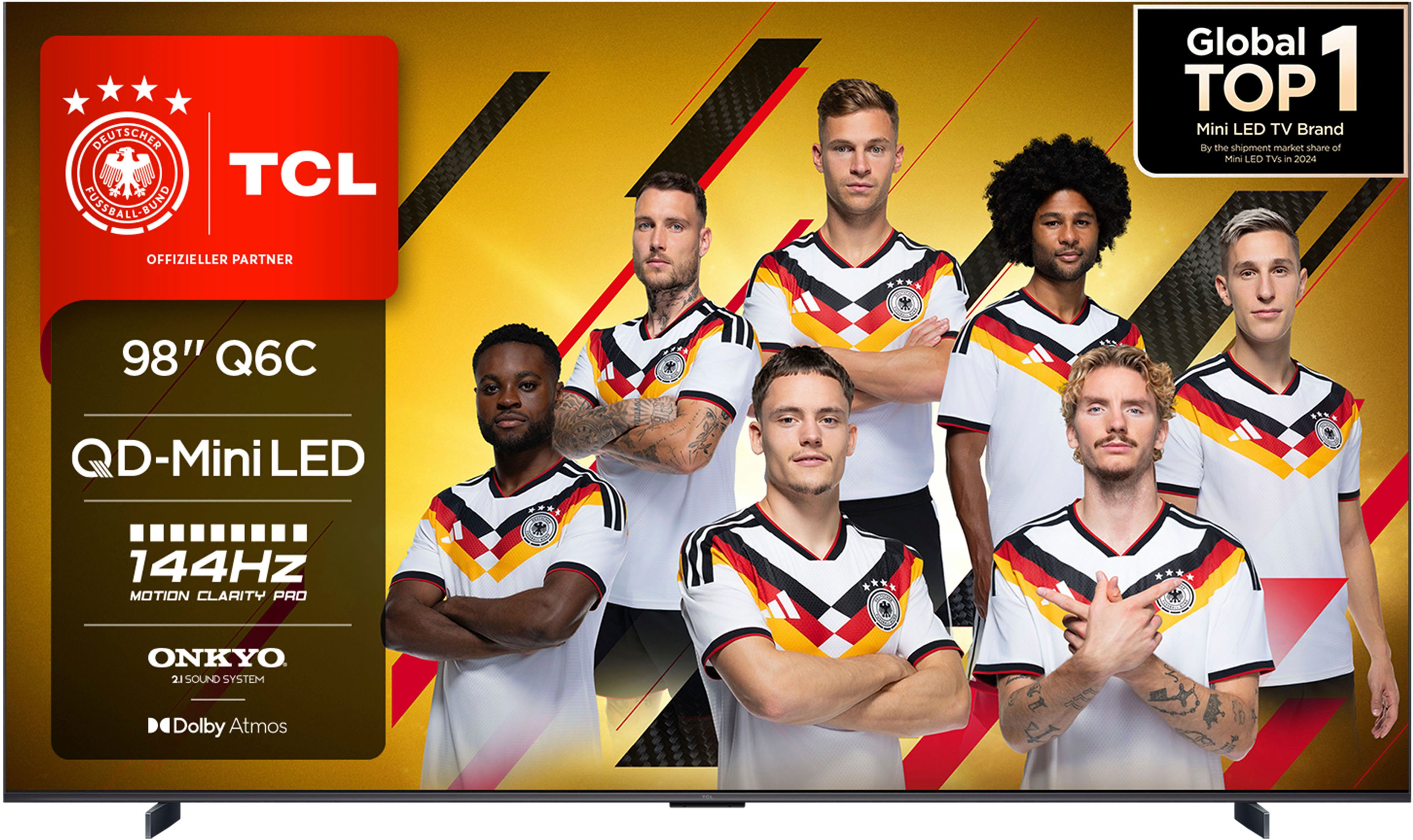 TCL 98Q6CX7 Mini-LED-Fernseher (248 cm/98 Zoll, 4K Ultra HD, Google TV, Smart-TV, 4K Multi-HDR Dolby Vision, 144Hz, ONKYO Dolby Atmos, Apple Airplay 2)