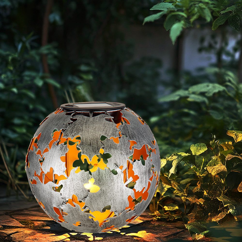GLOBO LIGHTING LED Solarleuchte, LED-Leuchtmittel fest verbaut, Warmweiß, Solarleuchte Kugellampe LED Erdspieß silbergrau gold Außenleuchte