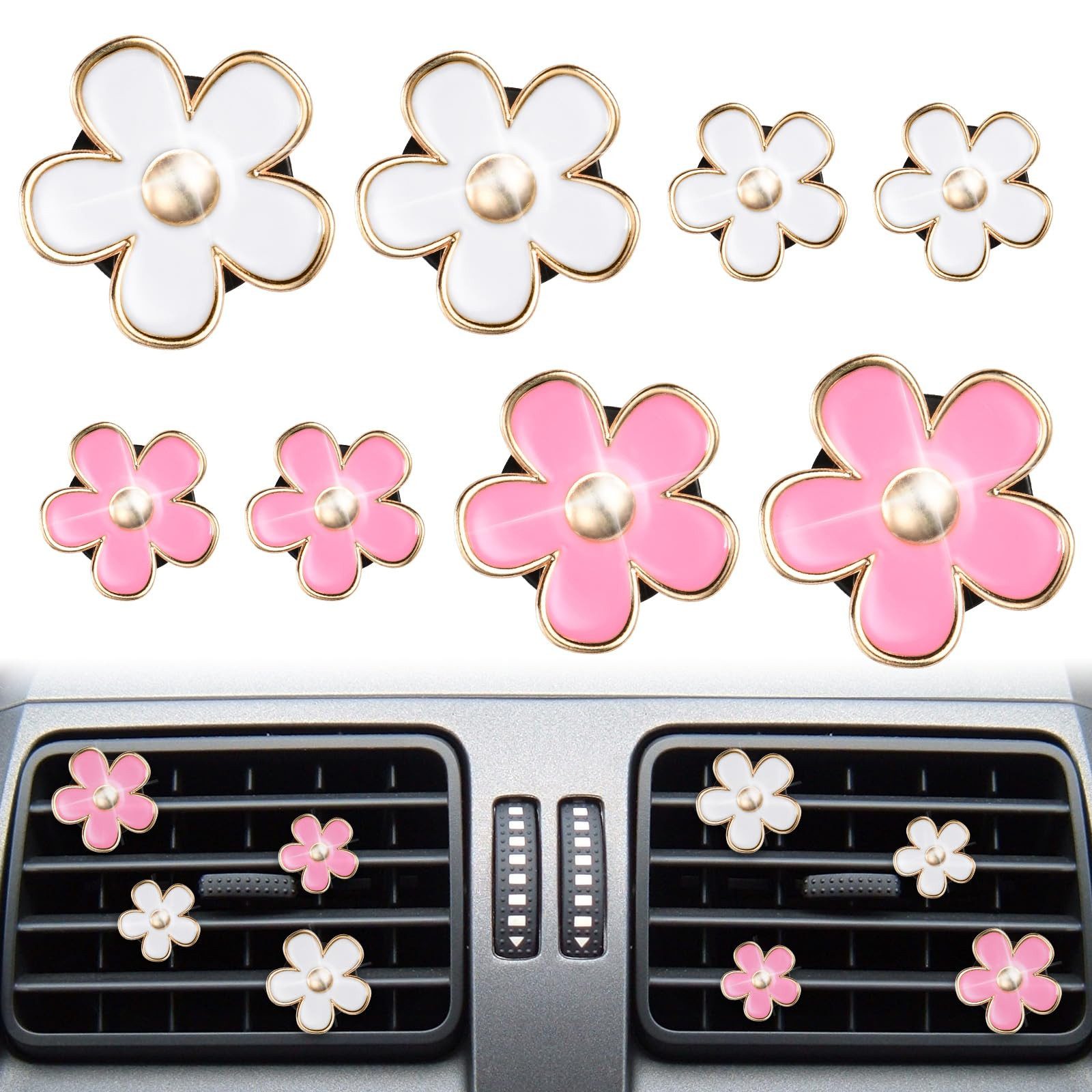 FOUORTUNATE-BEE Raumduft Auto Duftclip 8er Set, Auto Lufterfrischer, Lüftungsclip Blume, Für Auto, SUV, Van, Alltag, Geschenk, Duftspender mit Blütenmotiv