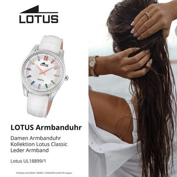 Lotus Chronograph Lotus Damenuhr Leder weiß Lotus Classic, (Chronograph), Damen Armbanduhr rund, mittel (ca. 38mm), Edelstahl