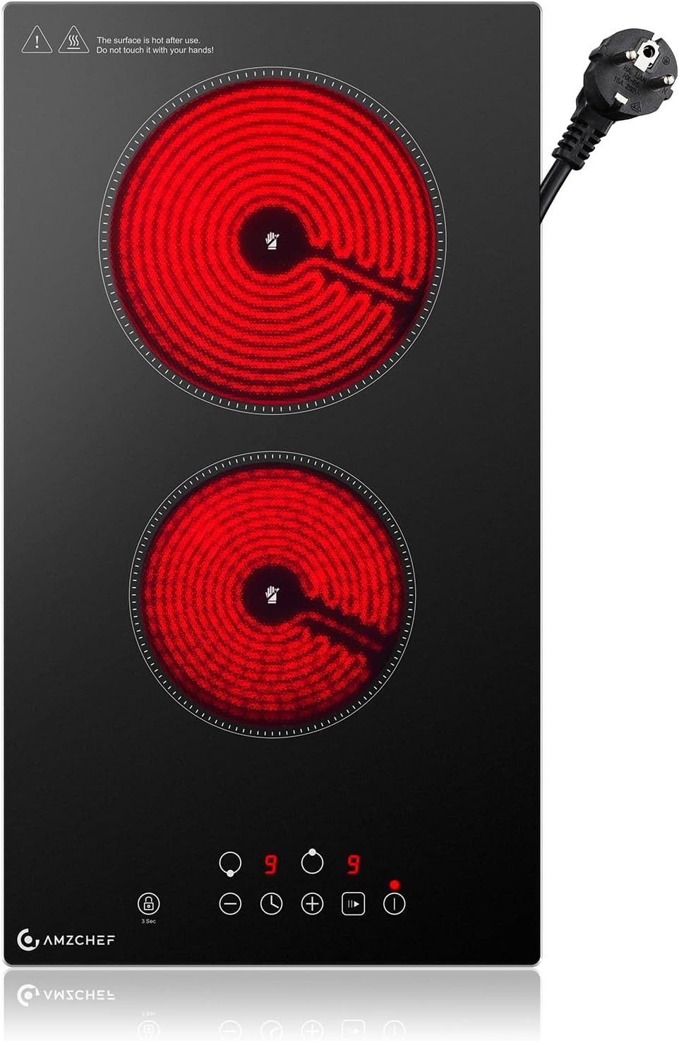 AMZCHEF Elektro-Kochfeld, 3200W Kochfeld 2 Platten mit 9 Leistungsstufen, 2-in-1 Freistehend