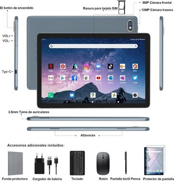 ANTEMPER 2024 Neueste Tablet und Tastaturhülle im Bundle Tablet (10,1", 128 GB, Android 11, 5G+2.4G WLAN 1,8 Ghz 8 Core 13+8MP GMS Certified Tablets mit Stift)