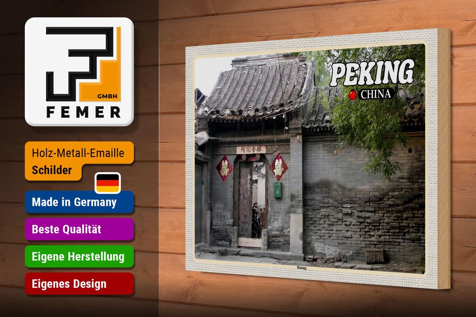 Femer GmbH Holzbild Reise 30x20cm Peking China Hutong, (1 St), Glatte Holzfaserplatte (MDF), vorn beschichtet