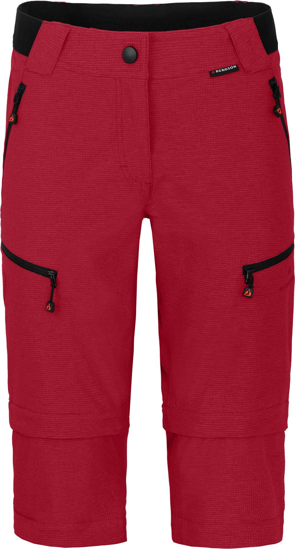 Bergson Outdoorhose PORI Doppel Zipp-Off mit T-ZIPP Damen Wanderhose, robust elastisch, Kurzgrößen, rot