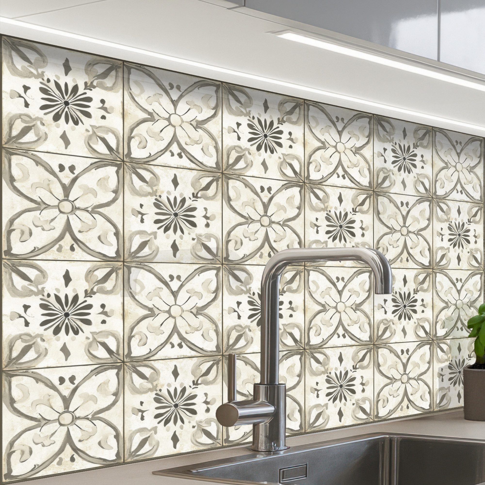 KitchenYeah Küchenrückwand Muster selbstklebend (keine Folie) Antik - Fliese - Beige, (1-tlg), Spritzschutz, Küche, Rückwand, Küchenwand, Küchenfront, 30x20 cm