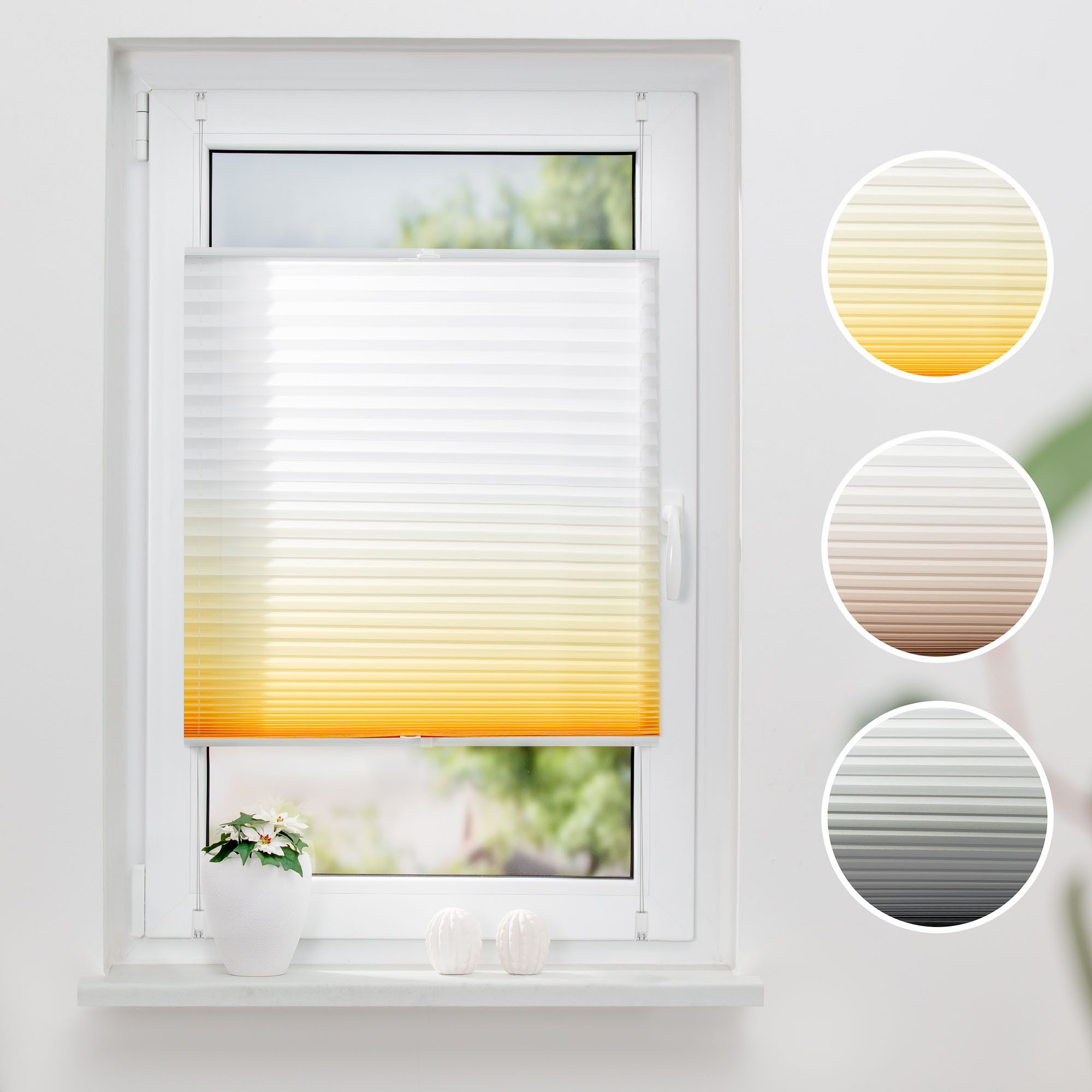 K-HOME Plissee Farbverlauf Sunrise, Lichtschutz, ohne Bohren, verspannt, Klemmfix