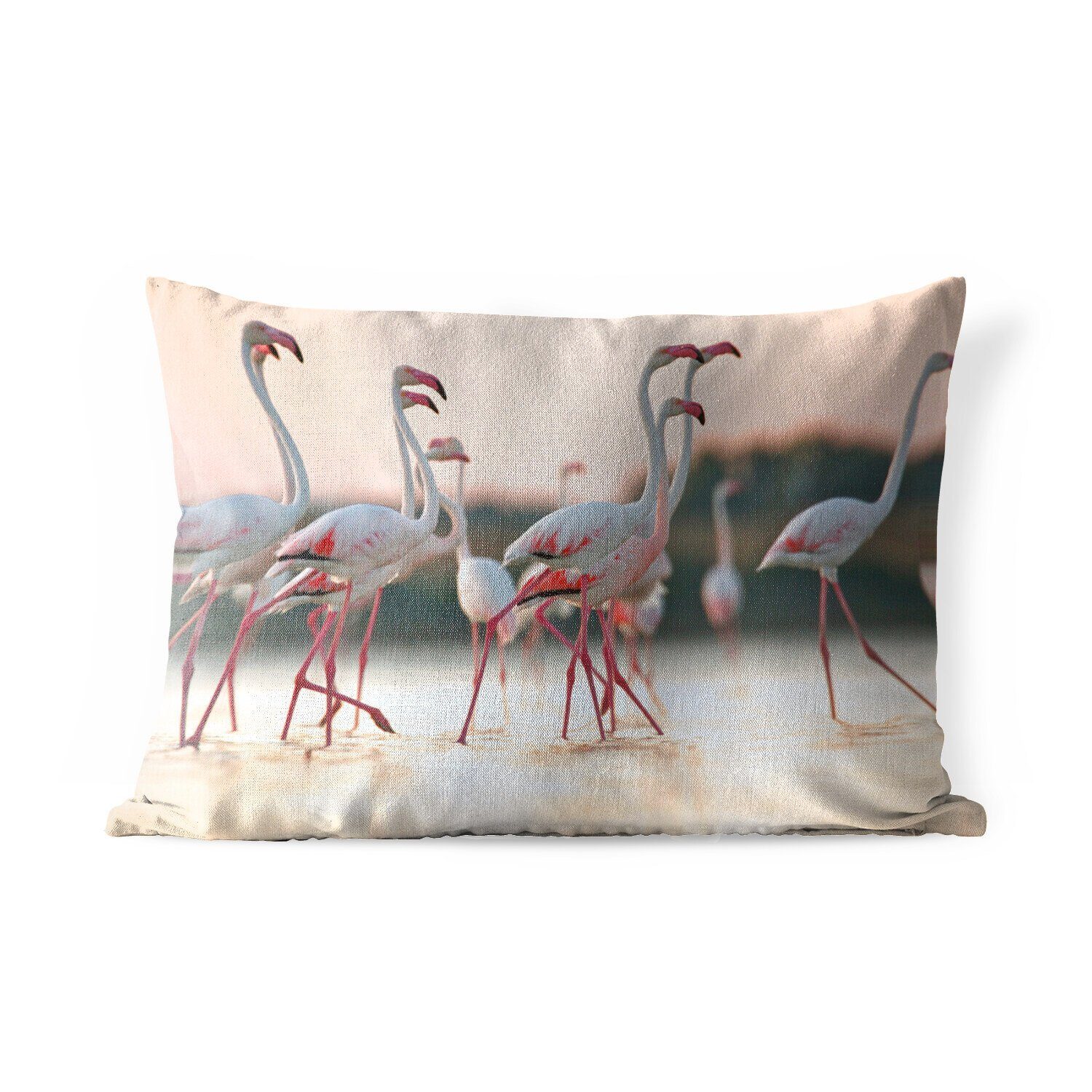 MuchoWow Dekokissen Gruppe von Flamingos bei Sonnenuntergang in Italien, Outdoor-Dekorationskissen, Polyester, Dekokissenbezug, Kissenhülle