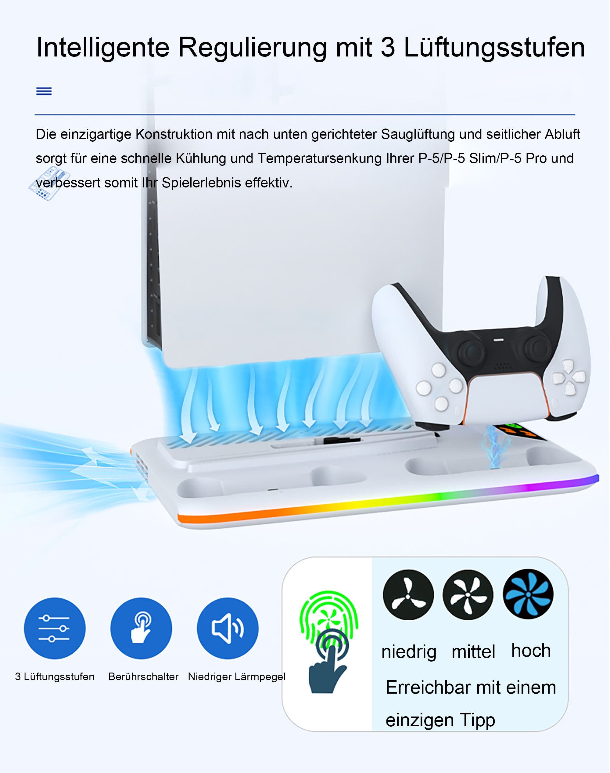Fyrove PS Portal Ladehalter Ladegerät mit Headset Fernbedienung Halterung Nintendo-Controller (Spar-Set, 1 St., PS5 Controller-Ladestation mit 3 USB-Hubs & RGB-Beleuchtung)