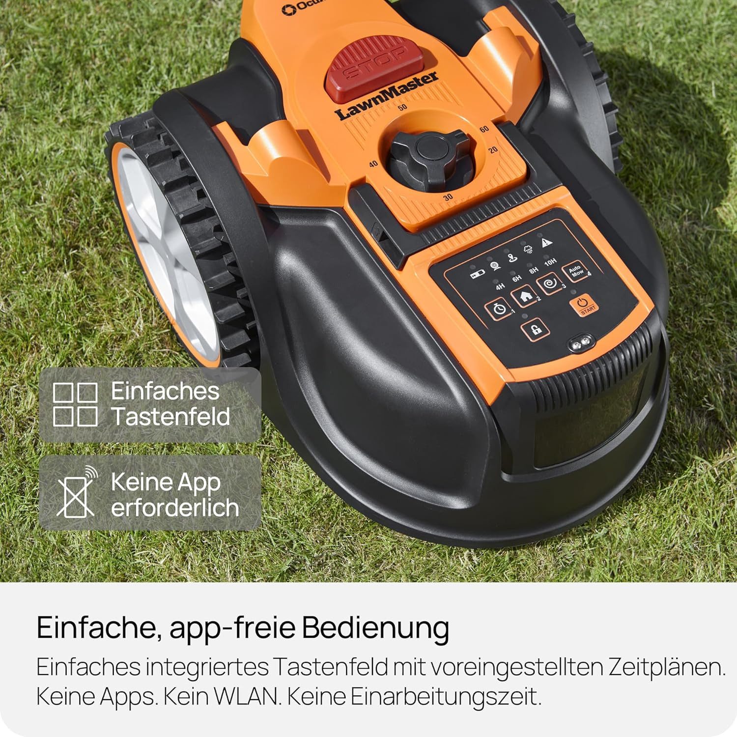 Lawnmaster Rasenmähroboter OcuMow®16 Rasenmäher Roboter Mähroboter ohne Begrenzungskabel, bis 300 m² Rasenfläche, (1-St., Optik-Navigation, Auto-Ladestation, Ve – Bild 5 von 5