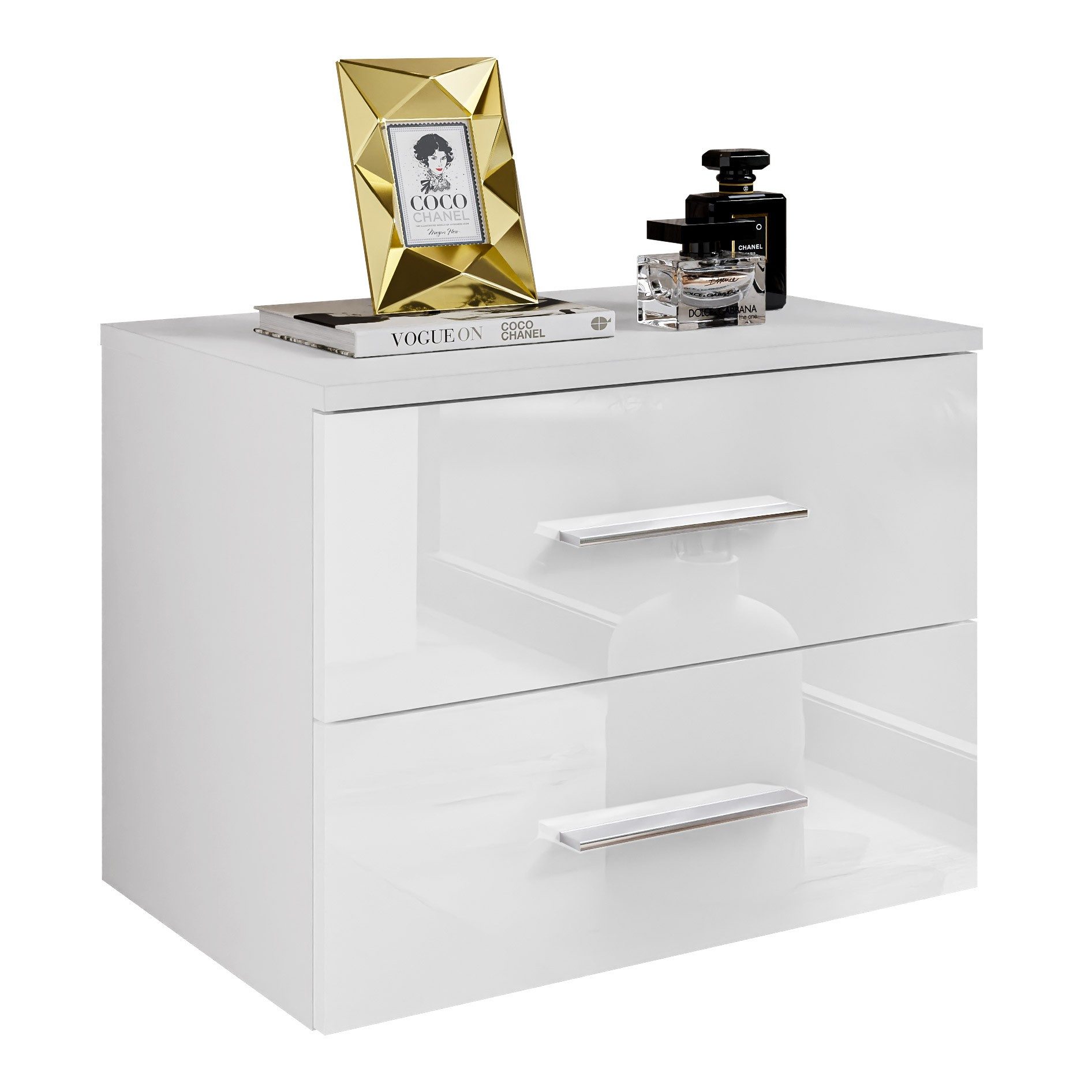 Lookway Nachttisch LINA II mit Chromgriffen Hängeschrank LED Hochglanz, Bre günstig online kaufen