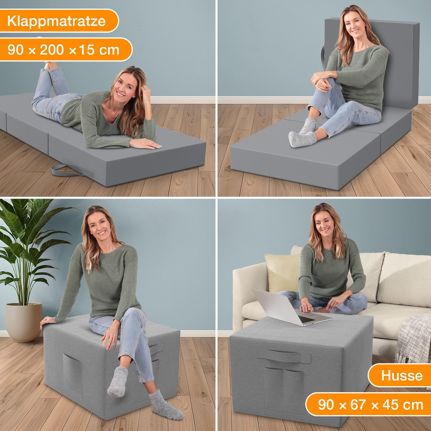 Klappmatratze Spar-Set inkl. Husse & Transporttasche, ELONEO, 15 cm hoch, versch. Größen & Farben – Bild 4 von 5