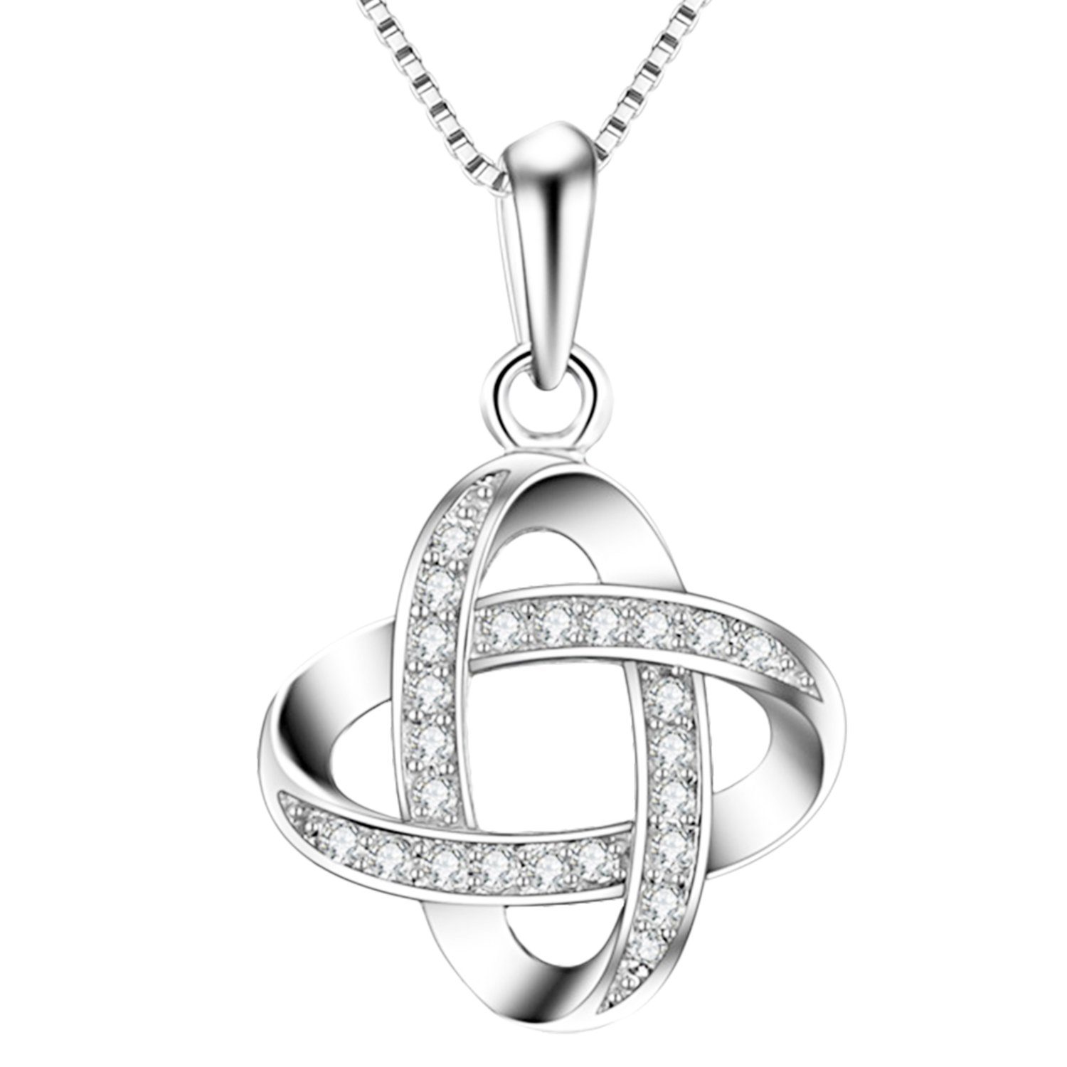 Ditz Kette mit Anhänger Halskette 925 Silber mit Infinity Ring Anhänger Zirkonia, Frauen Damen Geschenk Ideen Liebe Freundschaft